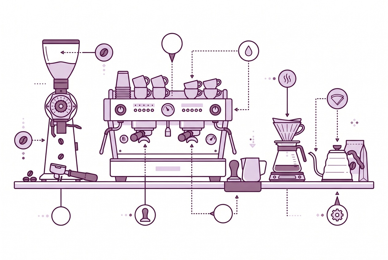 Cafe beverage station equipment and space compared